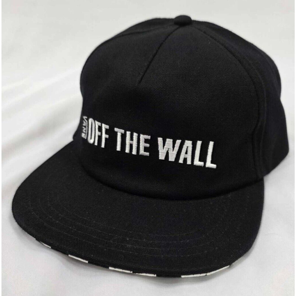 Vans Black Hat with White Embroidery, Blk & Wht checkered under the flat bill